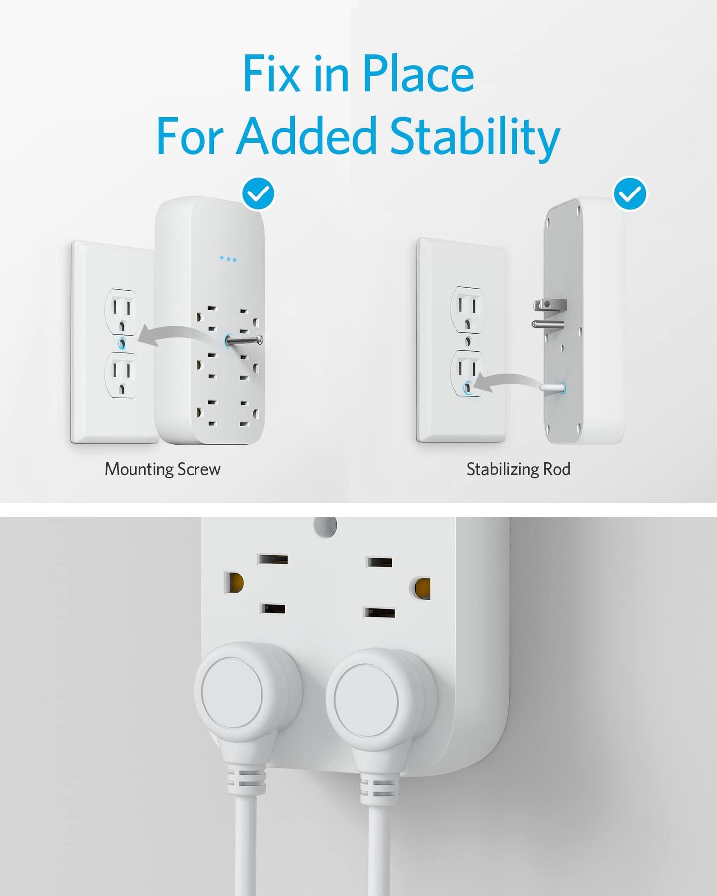 Anker Outlet Extender and USB Wall Charger, 6 Outlets and 2 USB Ports, 20W USB-C Power Delivery High-Speed Charging iPhone 15/15 Plus/15 Pro/15 Pro Max, Multi-Plug for Dorm, Home, and Office