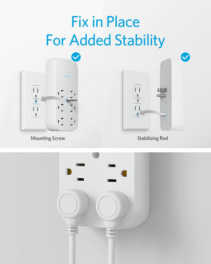 Anker Outlet Extender and USB Wall Charger, 6 Outlets and 2 USB Ports, 20W USB-C Power Delivery High-Speed Charging iPhone 15/15 Plus/15 Pro/15 Pro Max, Multi-Plug for Dorm, Home, and Office