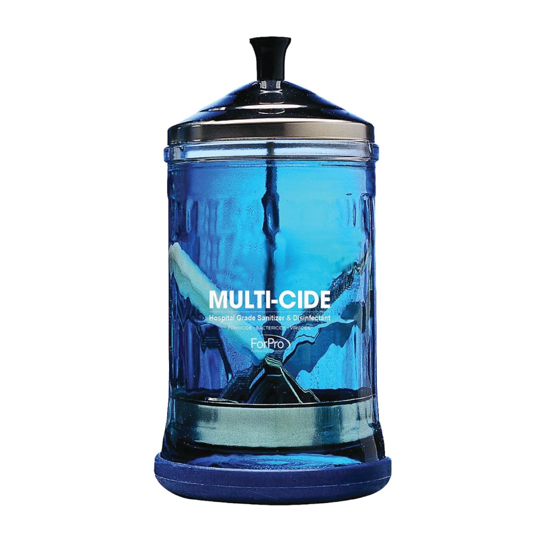 ForPro Professional Collection Multi-Cide Midsize Disinfecting Jar, Disinfectant Glass Jar for Manicure & Spa Implements, 21 Ounces