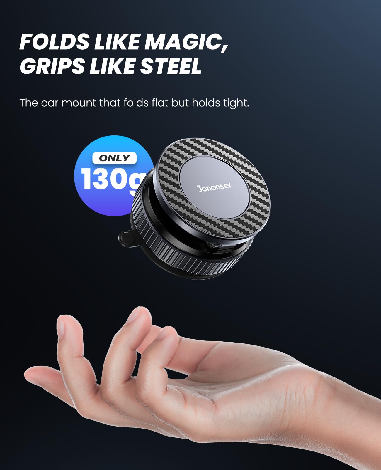 Jononser Car Phone Holder, 360°Adjustable Magnetic Phone Holder for Car, Foldable Suction Cup Phone Mount, Phone Holders for Your Car for iPhone16/15/14/13/12 Series (Carbon Fiber)