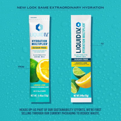 Liquid I.V. Sugar-Free Hydration Multiplier - Lemon Lime – Hydration Powder Packets | Electrolyte Powder Drink Mix | Easy Open Single-Serving Sticks | Non-GMO | 1 Pack (14 Servings)