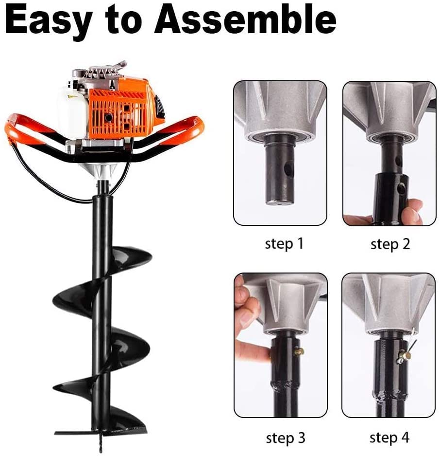 PRIJESSE 72cc Post Hole Digger 2-Stroke Petrol Gas Powered Earth Digger with 2 Extension Rods + 3 Auger Drill Bits (4" 8" & 12") for Farm Garden Plant…
