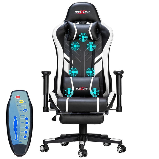 Douxlife Professional Full Body Massage Gaming Chair with Footrest, 175° Reclining, Ergonomic Racing High Back Home Office Computer Chair, Video Game Chair for Adluts Kids