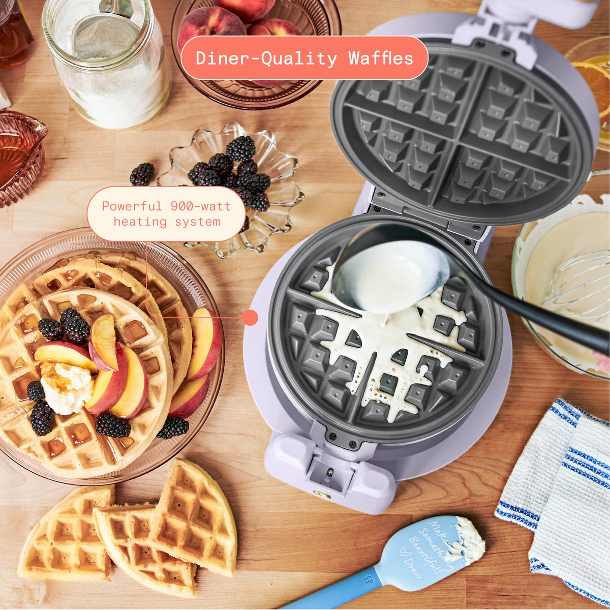 Beautiful Rotating Belgian Waffle Maker, Lavender by Drew Barrymore