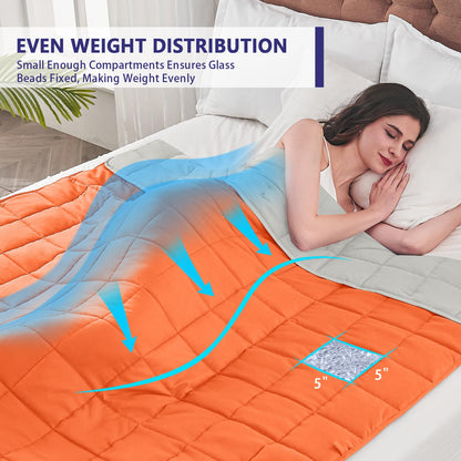 yescool Weighted Blanket for Adults (15 lbs, 60" x 80", Orange) Cooling Heavy Blanket for Sleeping Perfect for 140-160 lbs, Queen Size Breathable Blanket with Premium Glass Bead, Machine Washable