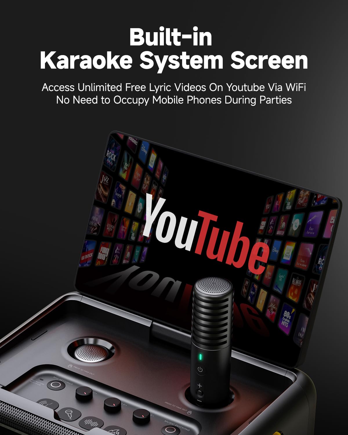 Ikarao Smart Karaoke Machine for Adults - with Lyrics Display, 64GB Karaoke Tablet, 2 Wireless Mics, Professional Karaoke System, 300W Peak Power, 4 DJ Lights, Karaoke Speaker for Any Occasion
