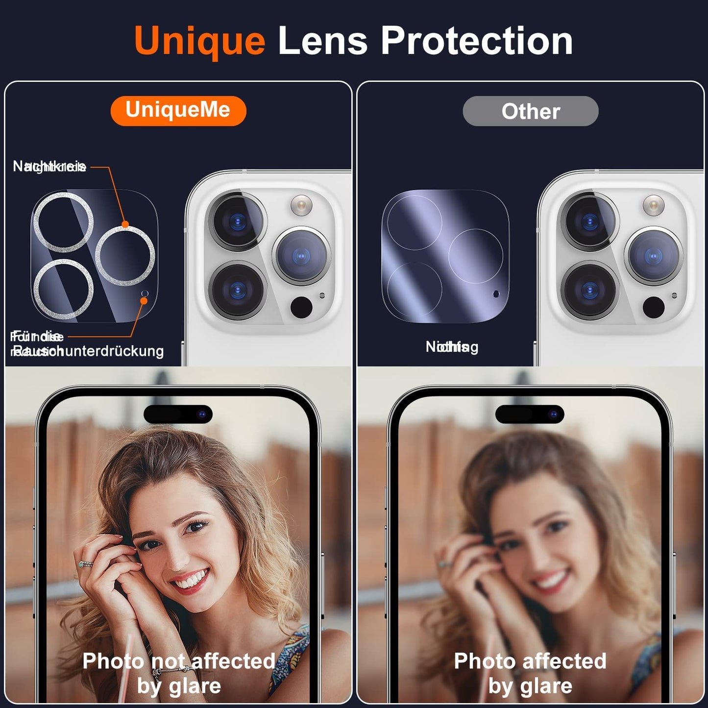 UniqueMe 3 Pack Compatible for iPhone 14 Pro Max/iPhone 14 Pro Camera Lens Protector,[[Scratch-Resistant] Case Friendly]- Silver