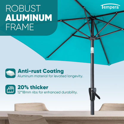 Tempera 9ft Patio Market Outdoor Table Umbrella with Push Button Tilt and Crank,Large Sun Umbrella with Sturdy Pole&Fade resistant canopy,Easy to set, Turquoise