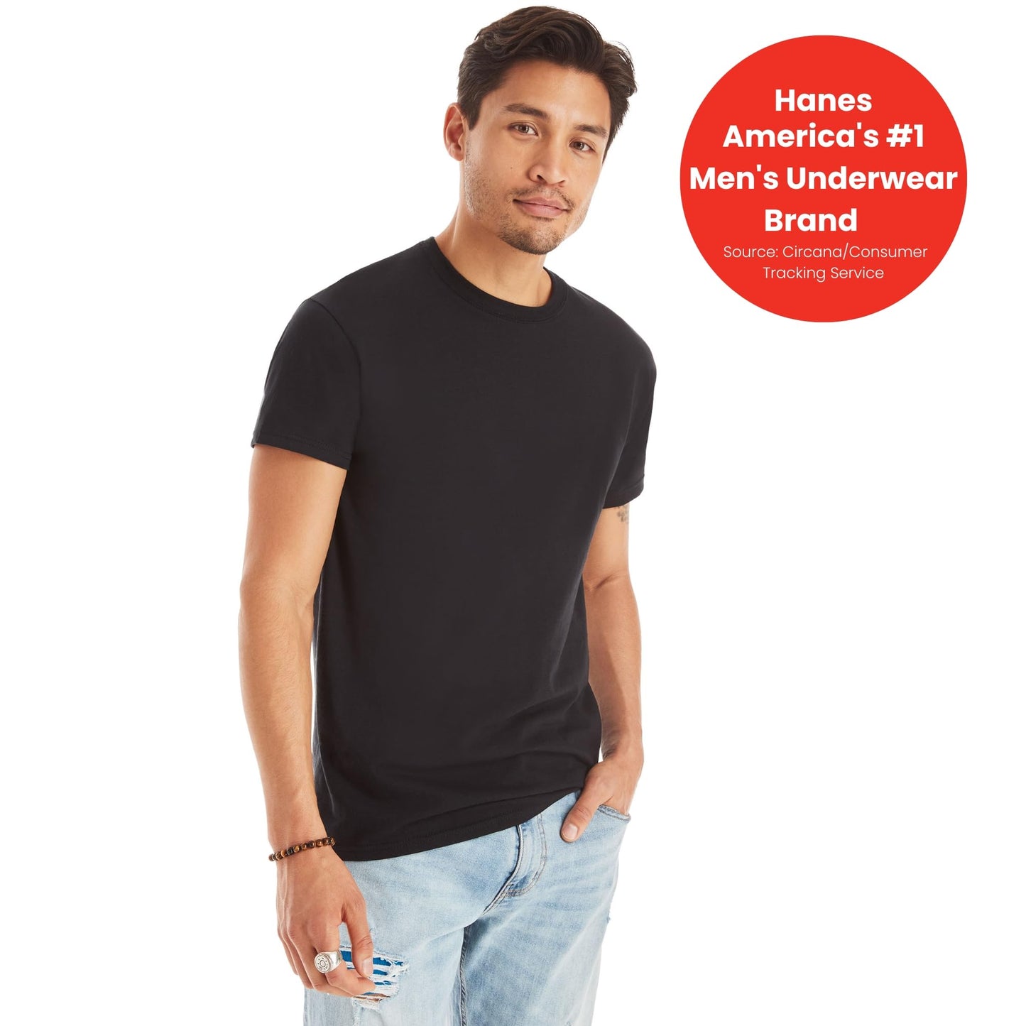 Hanes Mens Cotton, Moisture-wicking Crew Tee Undershirts, Multi-packs, Black/Grey/Blue Assorted - 6 Pack, 3X-Large US