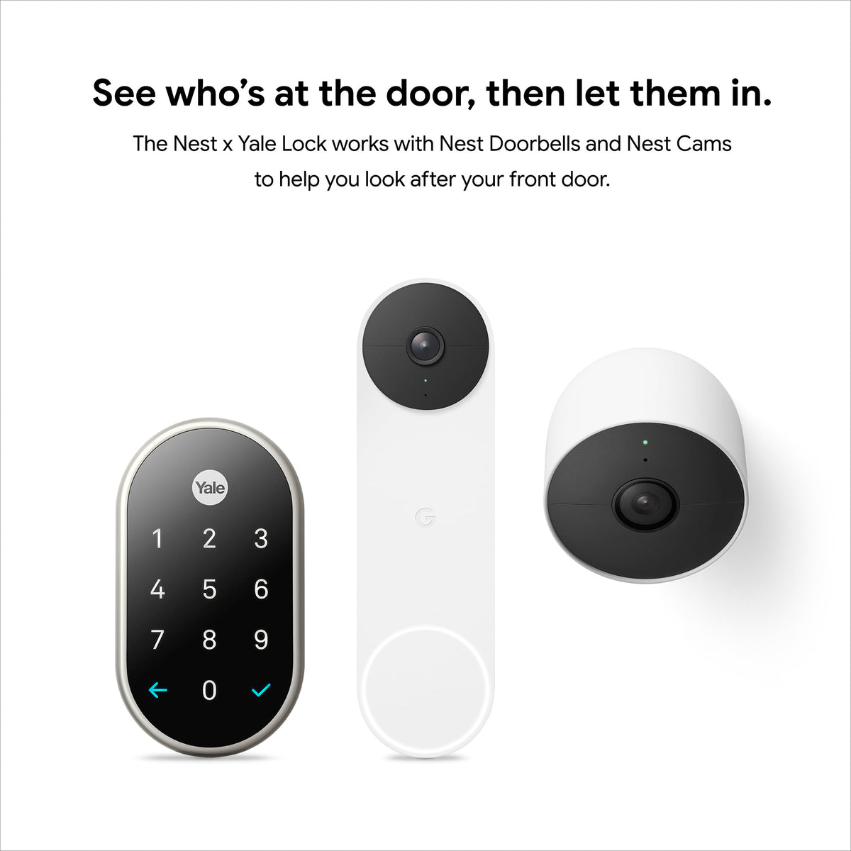 Google Nest x Yale Lock - Tamper-Proof Smart Lock for Keyless Entry - Keypad Deadbolt Lock for Front Door - Satin Nickel
