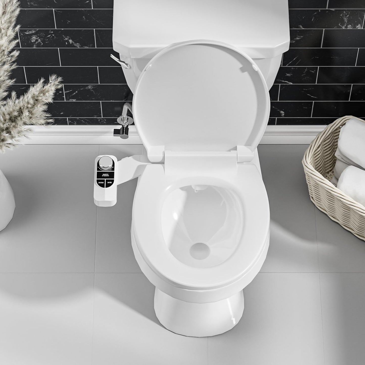 SAMODRA Non-Electric Bidet - Self Cleaning Dual Nozzle (Frontal and Rear Wash) Fresh Water Bidet Toilet Seat Attachment with Independent Adjustable Water Pressure (Classic Black/Silver)