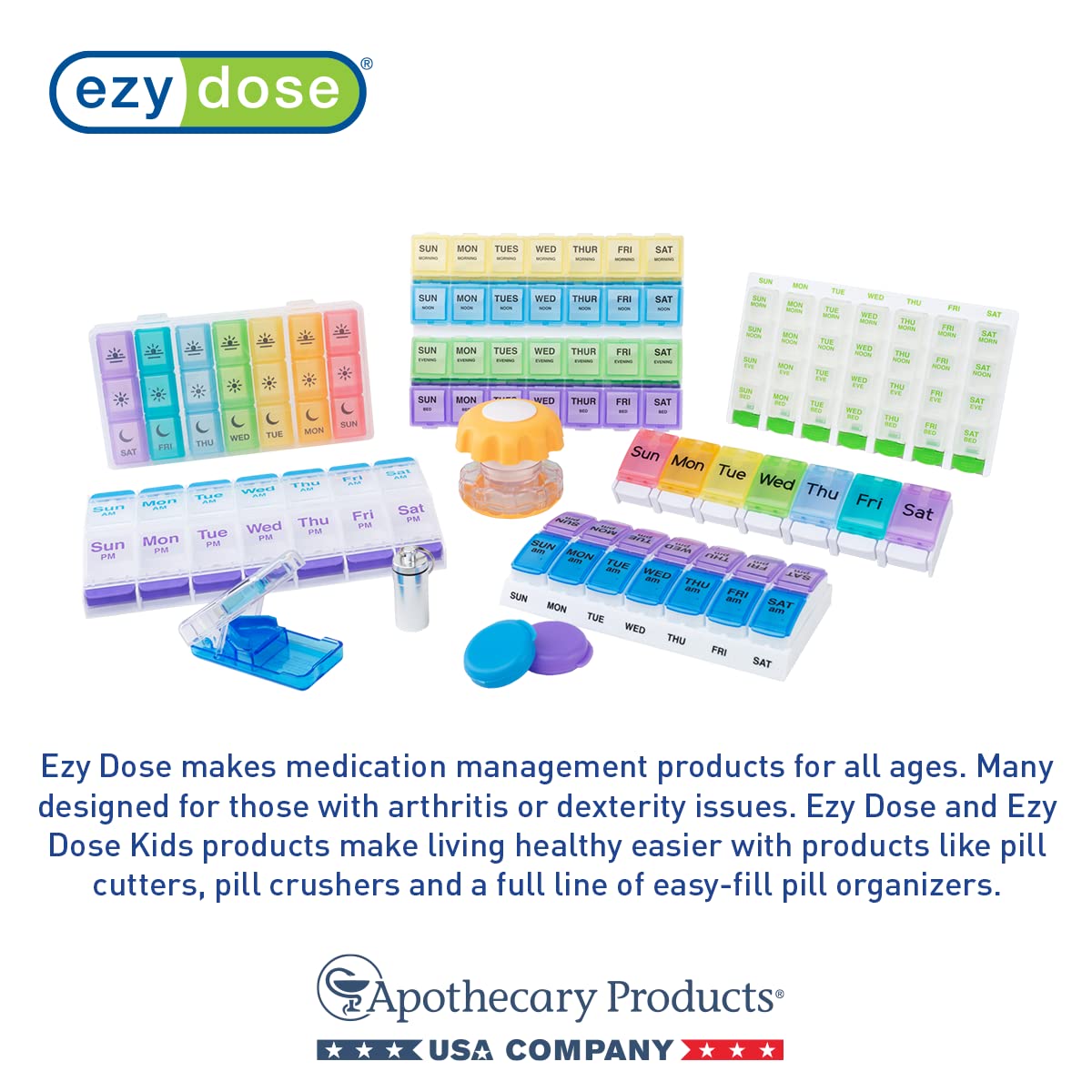 Ezy Dose Weekly (7-Day) Pill Organizer, Vitamin and Medicine Box, 2X-Large Push Button Compartments, 4 Times a Day, Clear Lids
