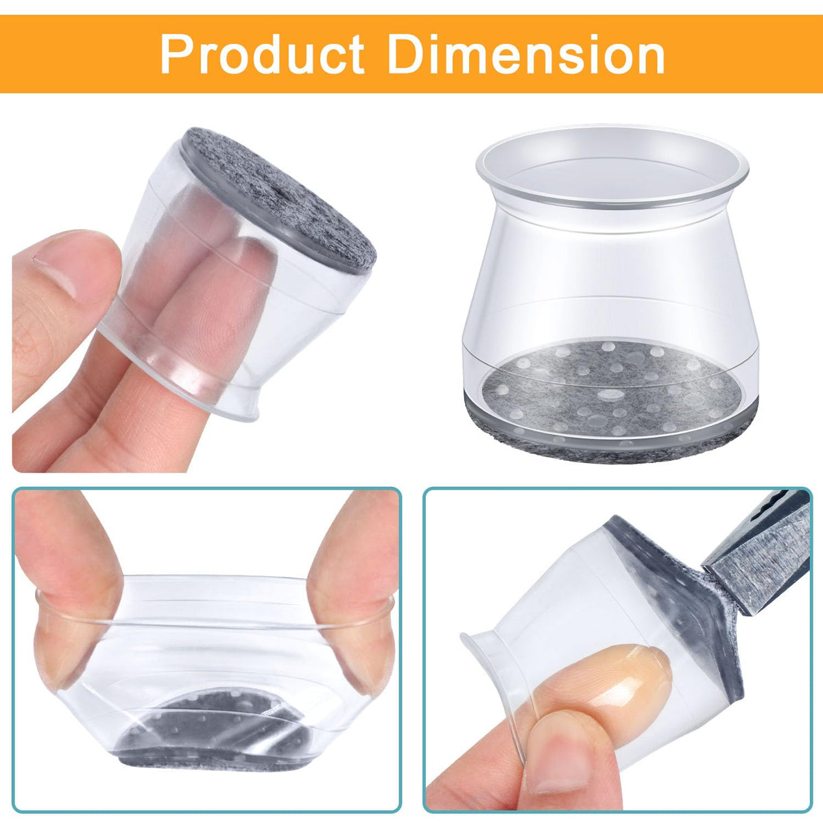 32 Pcs Chair Leg Protectors for Hardwood Floors, Clear Silicone Felt Furniture Leg Cover Pad for Protecting Floors from Scratches and Noise, Smooth Moving(Large Fit Round Diameter：1-5/16" to 2")