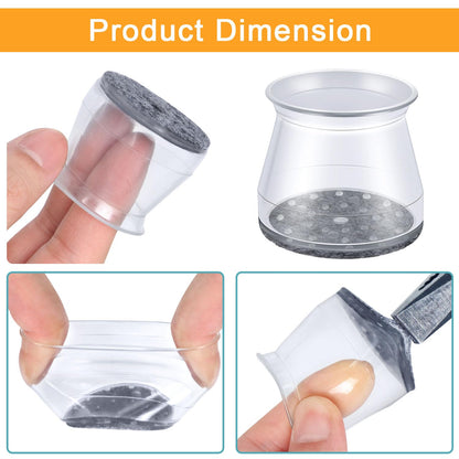 32 Pcs Chair Leg Protectors for Hardwood Floors, Clear Silicone Felt Furniture Leg Cover Pad for Protecting Floors from Scratches and Noise, Smooth Moving(Large Fit Round Diameter：1-5/16" to 2")