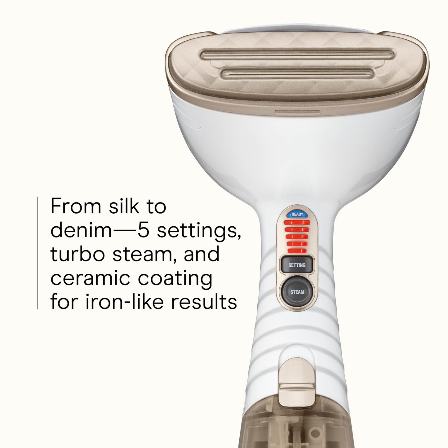 Conair Handheld Garment Steamer for Clothes, Turbo ExtremeSteam 1875W Fabric Steamer, Portable Handheld Design, Strong Penetrating Steam, White/Champagne