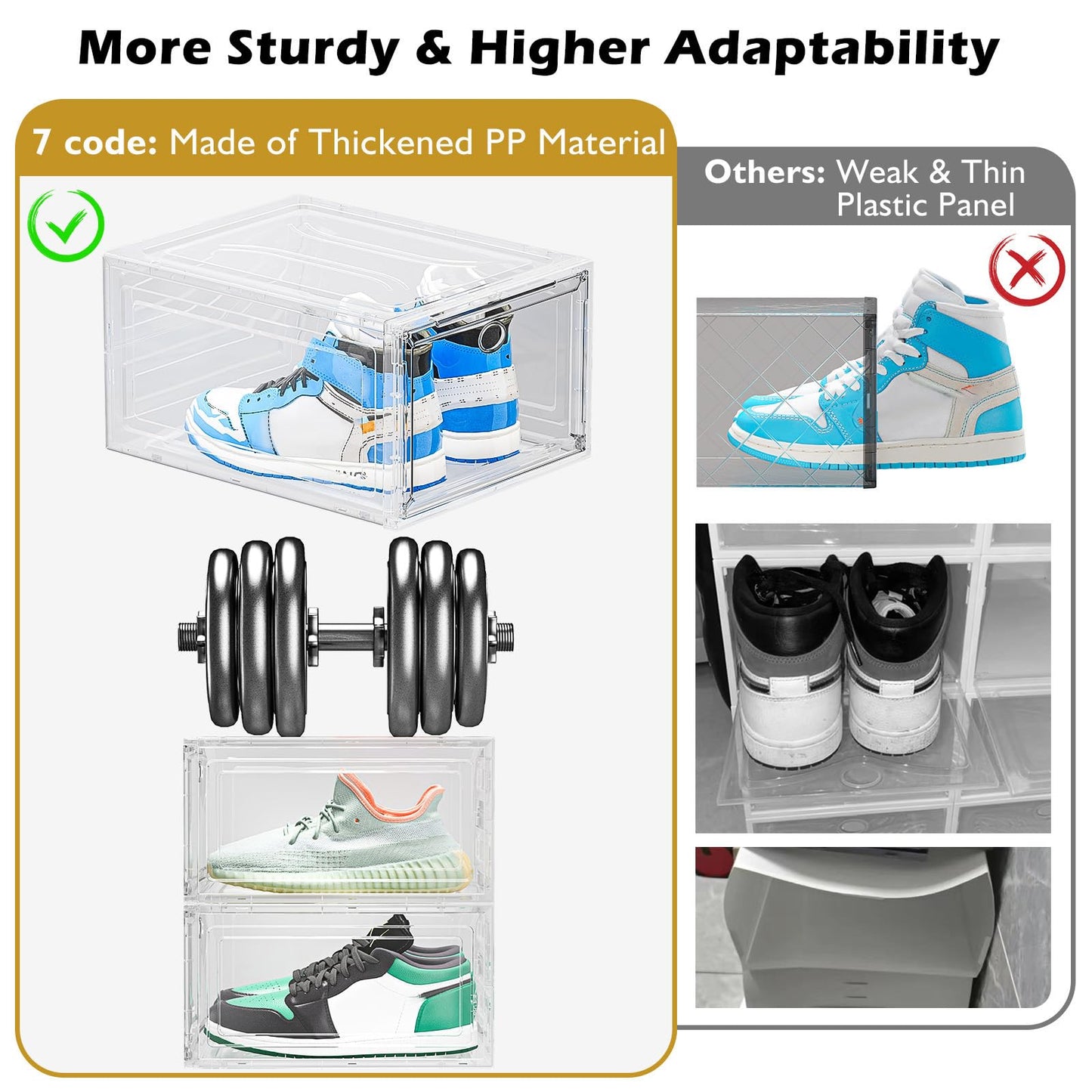 Thicken & Sturdy Clear Shoe Storage Organizer with Magnetic Door, Stackable Boxes for Closet, Foldable Space-Saving Shoe Rack for Sneaker Boot Container, Plastic Shoe Cabinet Shoe Box 6 Pack, White
