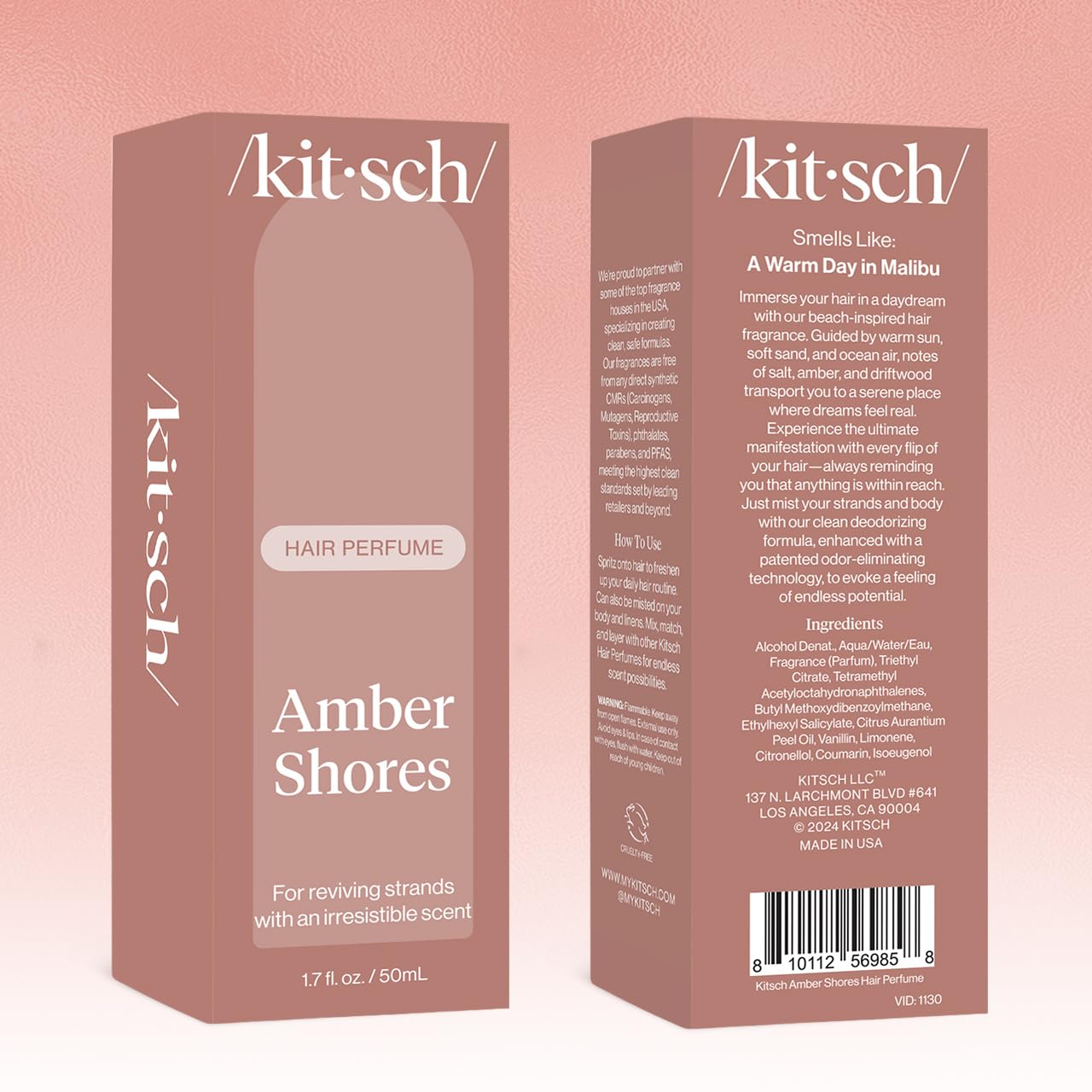 Kitsch Hair Perfume for Women - Amber Shores | Clean, Deodorizing & Patented Odor-Eliminating Technology Hair Spray & Body Mist - Freshen Hair, Body & Pillows - Woody Aquatic Scent - 50mL