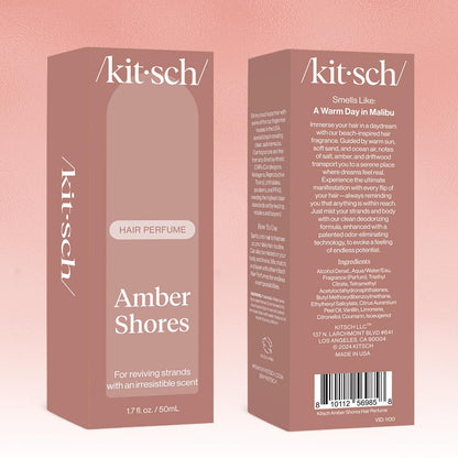 Kitsch Hair Perfume for Women - Amber Shores | Clean, Deodorizing & Patented Odor-Eliminating Technology Hair Spray & Body Mist - Freshen Hair, Body & Pillows - Woody Aquatic Scent - 50mL
