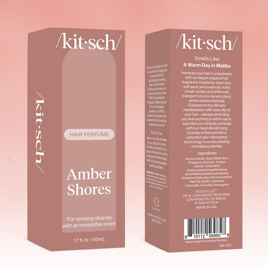 Kitsch Hair Perfume for Women - Amber Shores | Clean, Deodorizing & Patented Odor-Eliminating Technology Hair Spray & Body Mist - Freshen Hair, Body & Pillows - Woody Aquatic Scent - 50mL