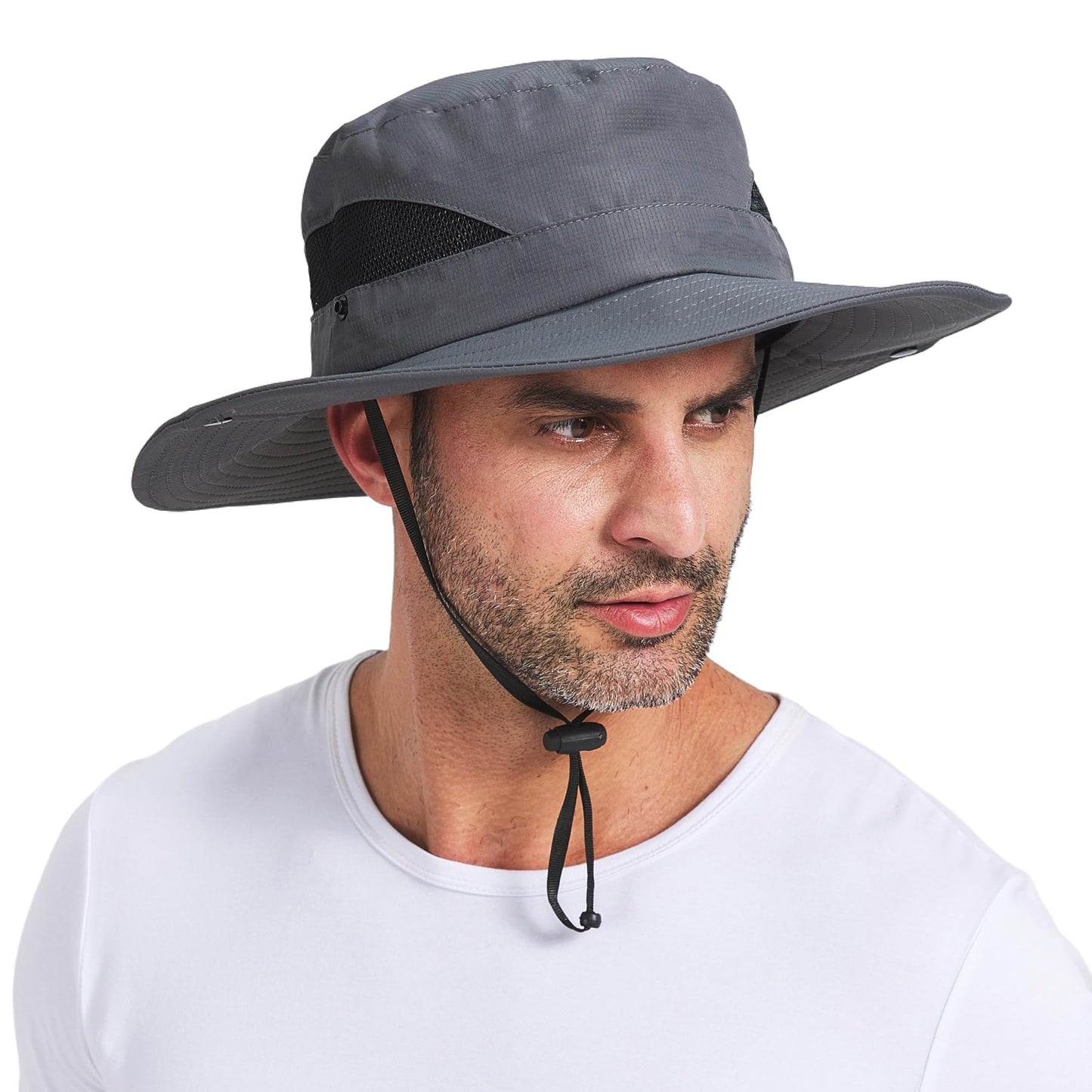 PFFY Sun Bucket Hats for Men Women 3” Wide Brim UPF 50+ Fishing & Beach Hat Darkgrey