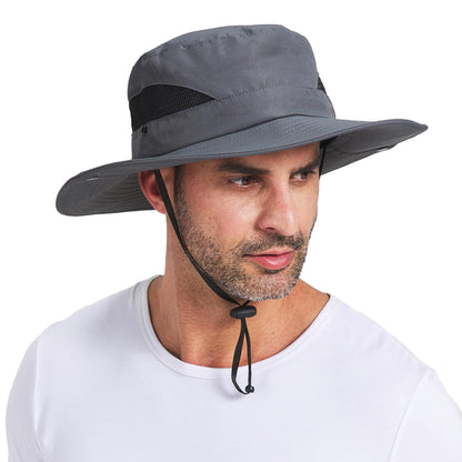 PFFY Sun Bucket Hats for Men Women 3” Wide Brim UPF 50+ Fishing & Beach Hat Darkgrey
