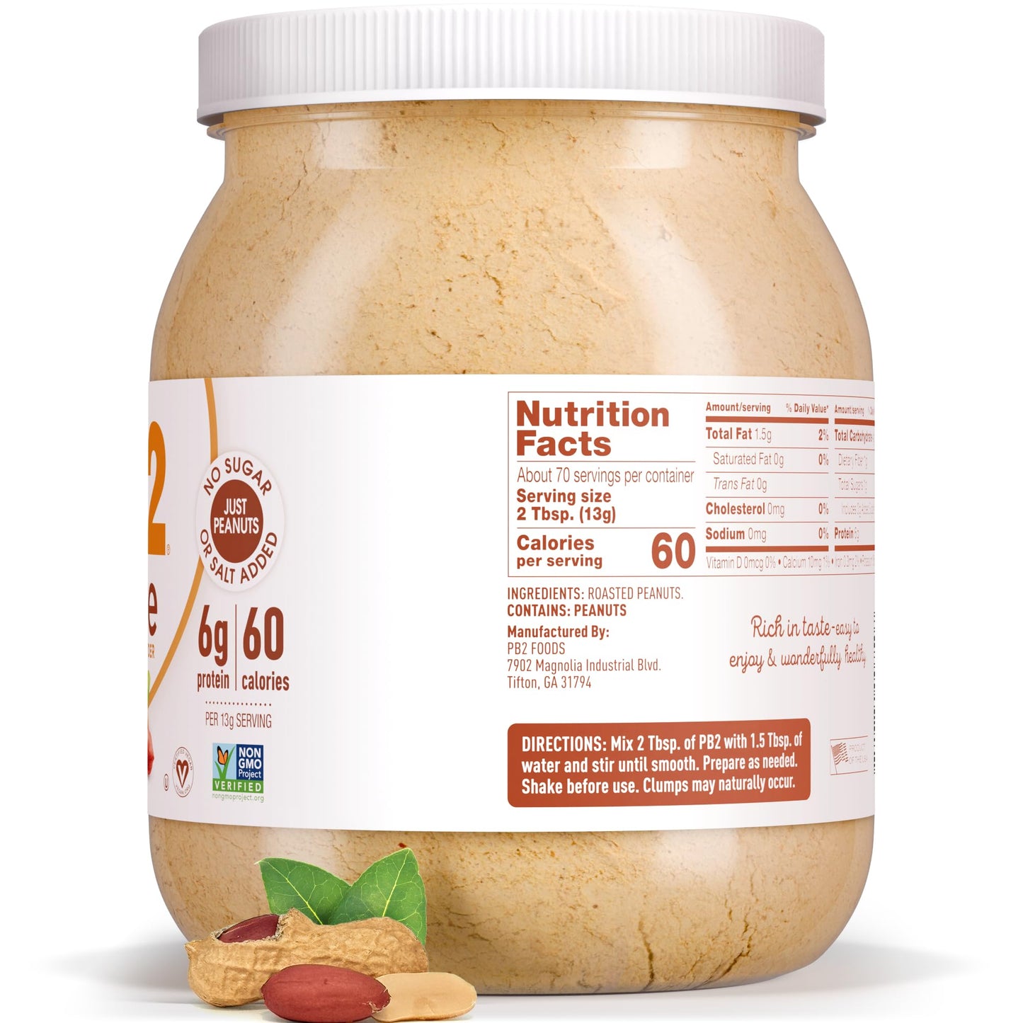 PB2 Pure Peanut Butter Powder - [2 lb/32 oz Jar] - No Added Sugar, No Added Salt, No Added Preservatives - 100% All Natural Roasted Peanuts - 6g of Plant-Based Protein