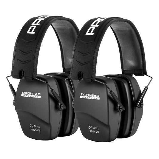 PROHEAR 016 Shooting Ear Protection Earmuffs 2 Pack, NRR 26dB for Gun Range, Hunting -Black and Black