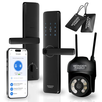 Smart Mortise Lock with WiFi Camera, Installation Kit - Digital Keyless Entry Door Lock Deadbolt with Handle Set - Card, Keypad, Fingerprint, Passcode - Electronic Smart Door Locks for Front Door