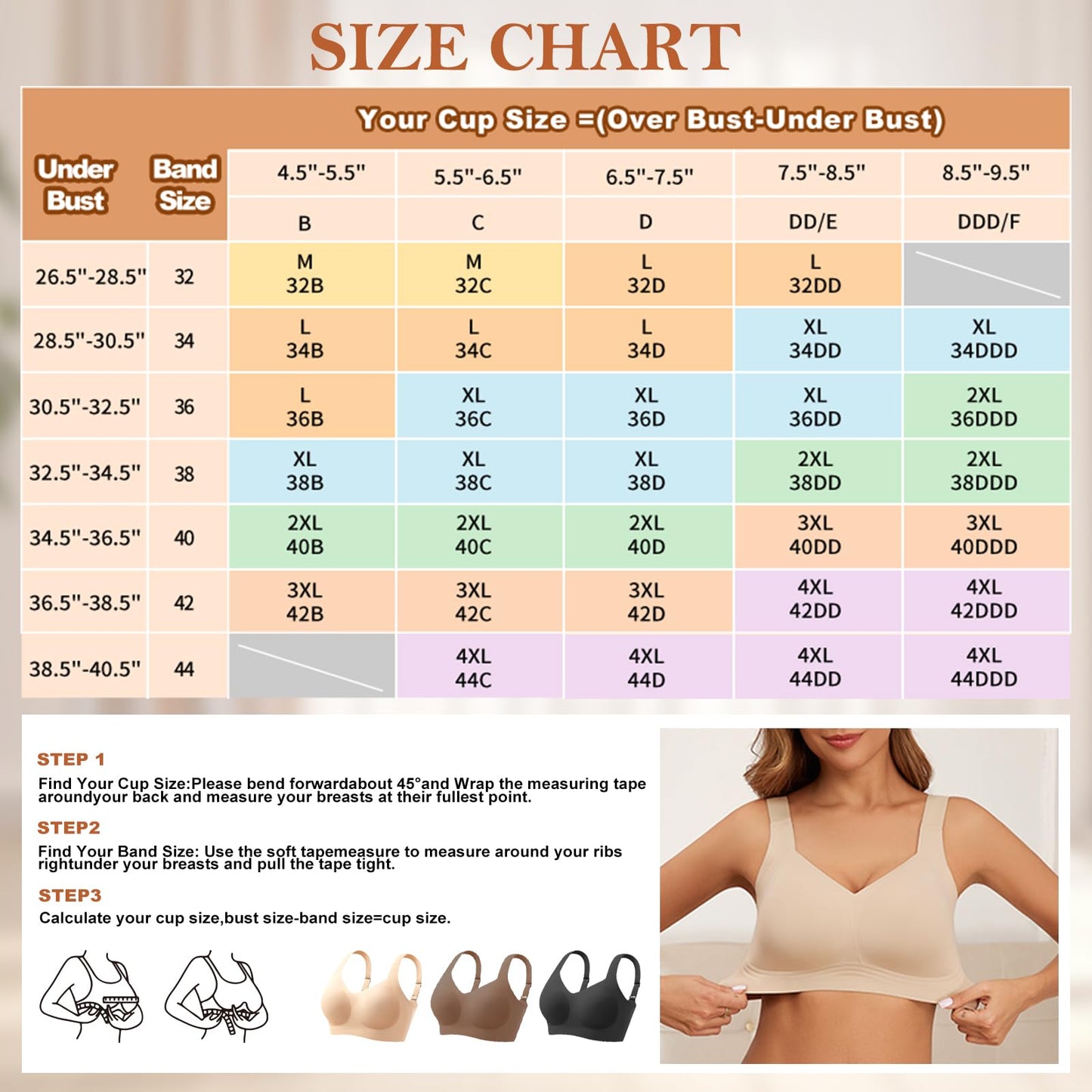PoseFree Womens Bras No Underwire Full Support Back Fat Smoothing Bralette Wireless Push Up Plus Size Sports Bra (Nude,L)