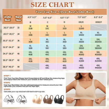 PoseFree Womens Bras No Underwire Full Support Back Fat Smoothing Bralette Wireless Push Up Plus Size Sports Bra (Nude,L)