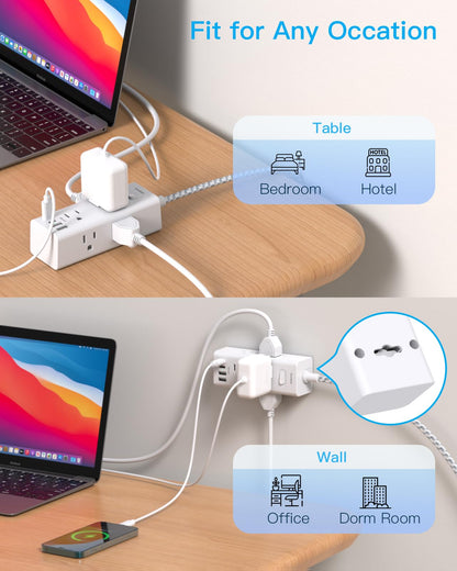Power Strip Surge Protector - One Beat 6 Widely Outlets with 4 USB Ports (2 USB C), 5 Ft Extension Cord Flat Plug, Wall Mount Outlet Extender Small Power Strip for Travel Home Office College Dorm Room