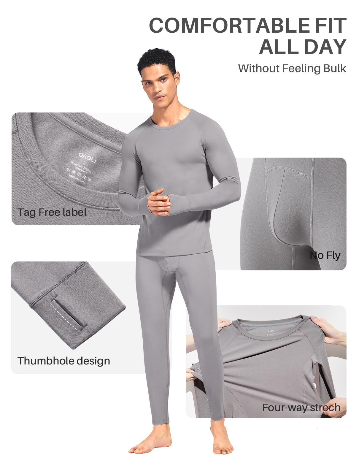 gagli Thermal Underwear for Men: Micro-Fleece Lined Long Johns Warm Base Layer, Soft Thermals Top and Bottom Set for Cold Weather 32-50℉