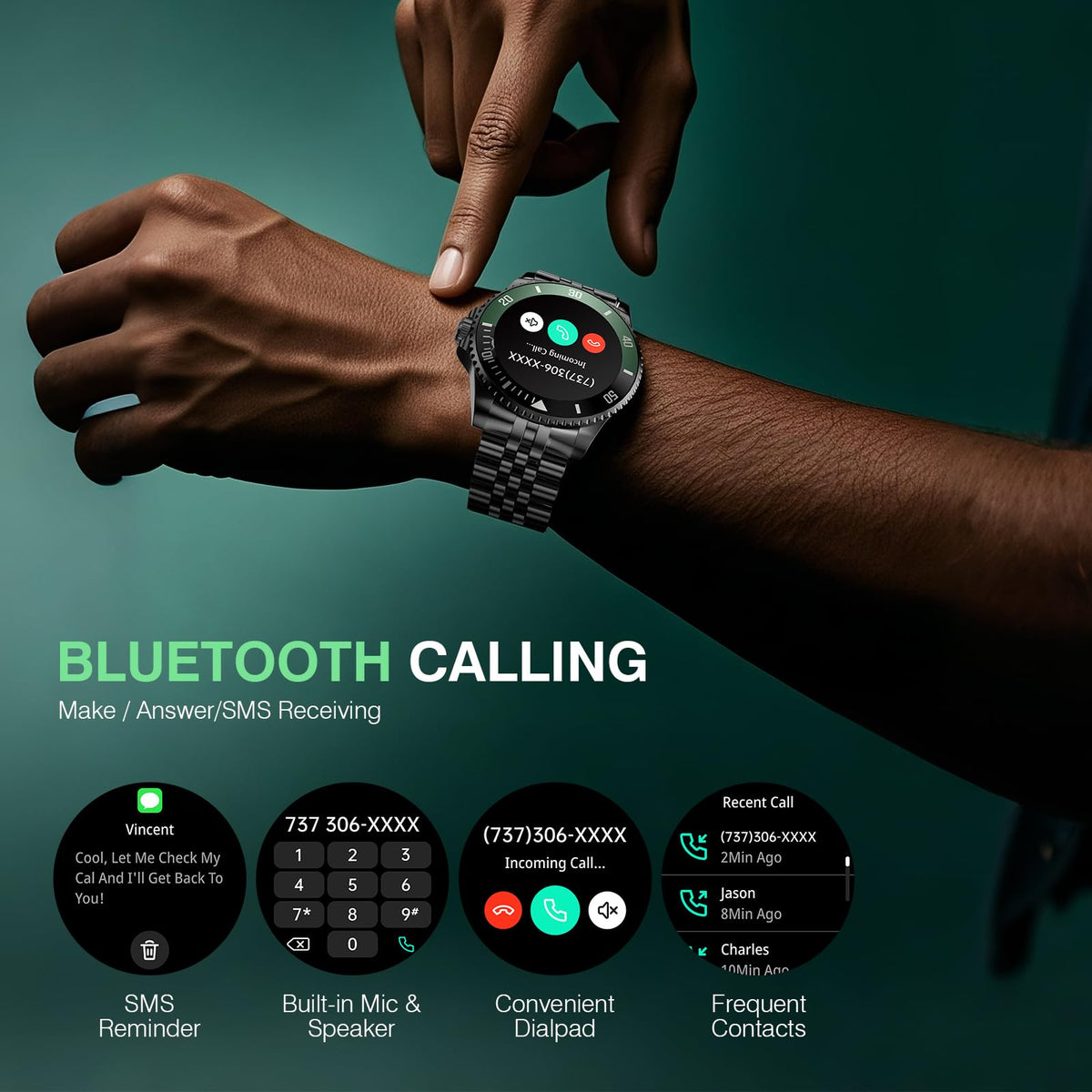 2025 DA GPT Smart Watch for Men with Bluetooth Call, Heart Rate, Blood Pressure, SpO2, Sleep Monitor, 107 Sports Modes, Waterproof Round Watch, 1.19-inch AMOLED Display, Compatible Android and iOS
