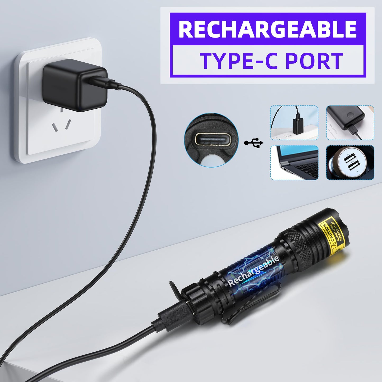 DARKBEAM 365nm UV Flashlight Black Light, Mini but Powerful Blacklight USB- C Rechargeable, Focusable Woods Lamp Water Resistant, Detector for Pet Urine, AC Leak Detection, Curing Resin