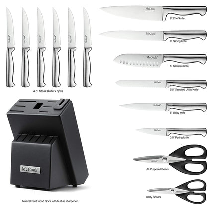 McCook® Knife Sets, German Stainless Steel Knife Block Sets with Built-in Sharpener
