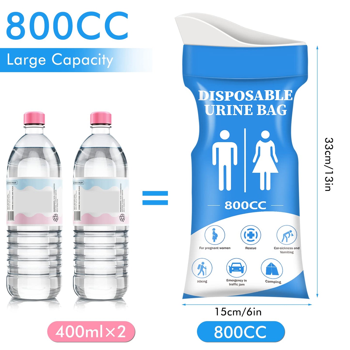 DIBBATU Disposable Urine Bag,12 PCS 800ML for Travel, Emergency Portable Pee Bag and Vomit Bags, Unisex Urinal Bag as Toilet Bag Suitable for Camping, Traffic Jams Pregnant, Patient, Kids