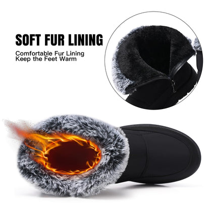 SHIBEVER Women's Snow Boots Winter: Waterproof Fur Lined Anti-Slip Ankle Booties Outdoor Comfortable Furry Women Snow Boot Black Size 7
