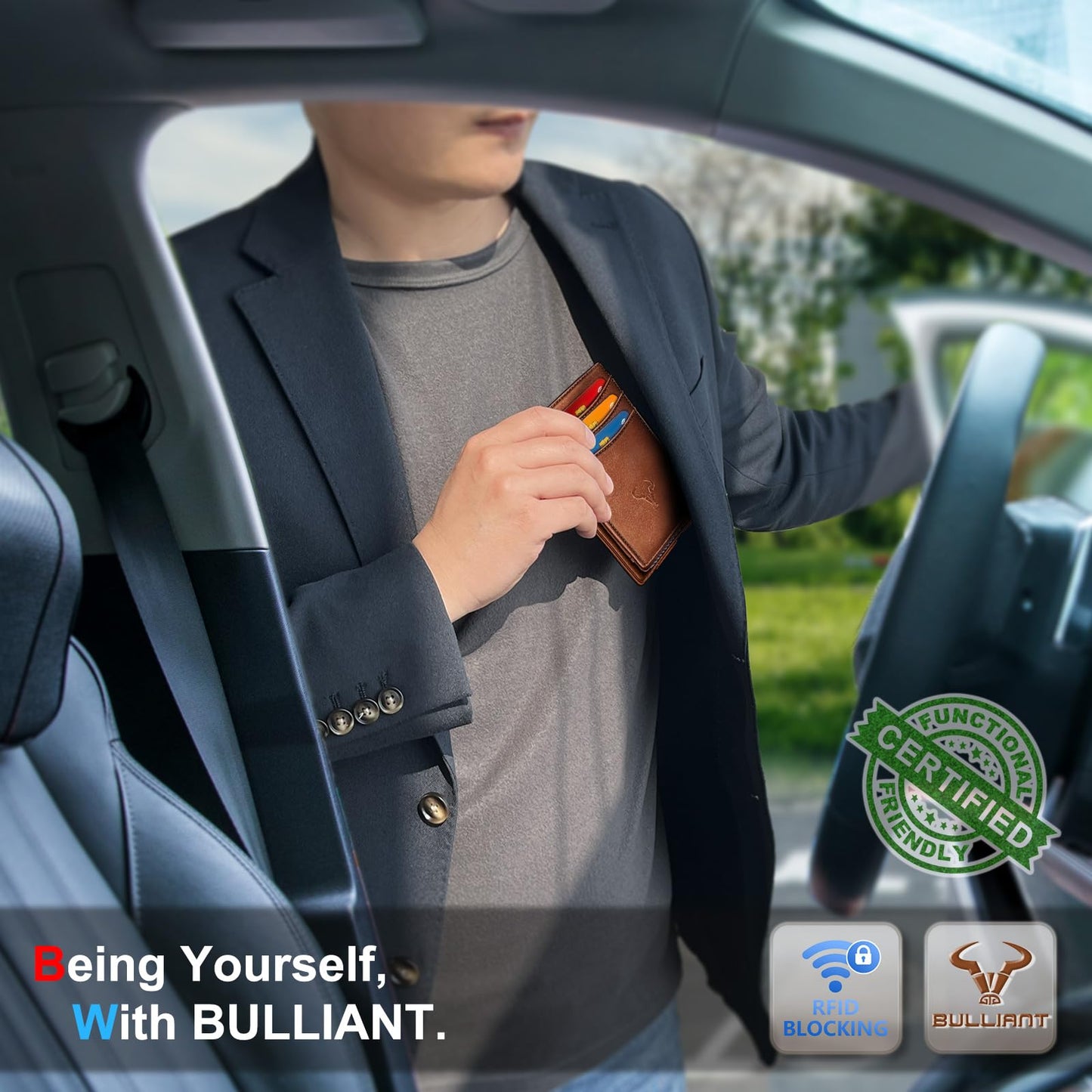 BULLIANT Magnetic Closure Slim Wallet-Genuine Leather Front Pocket Wallet for Men,RFID Blocking,Holds 12 Cards and Money Clip