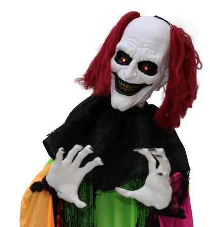 Haunted Hill Farm Life-Size Scary Talking Clown Halloween Animatronic with Motion and Touch Activated Lights and Sounds, Battery Operated Indoor or Covered Outdoor Creepy Halloween Decorations
