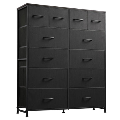 WLIVE Storage Organizer Unit with 12 Fabric Bins, Storage Drawers Organizer with Steel Frame, Tall Storage Tower Organizaton for Living Room, Hallway, Office, Charcoal Black
