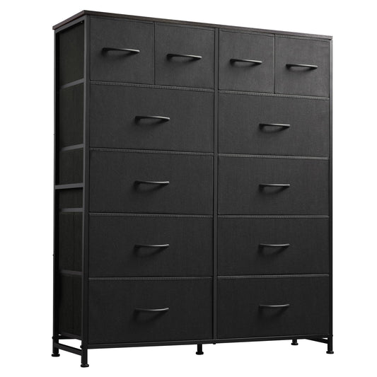 WLIVE Storage Organizer Unit with 12 Fabric Bins, Storage Drawers Organizer with Steel Frame, Tall Storage Tower Organizaton for Living Room, Hallway, Office, Charcoal Black