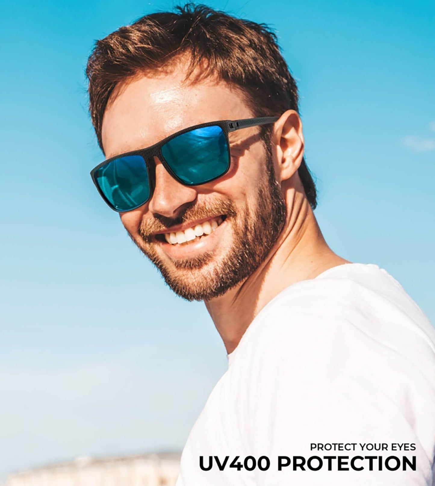 KALIYADI Polarized Sunglasses Men, Lightweight Mens Sunglasses Polarized UV Protection Driving Fishing Golf (Black/Ice Blue/Red)