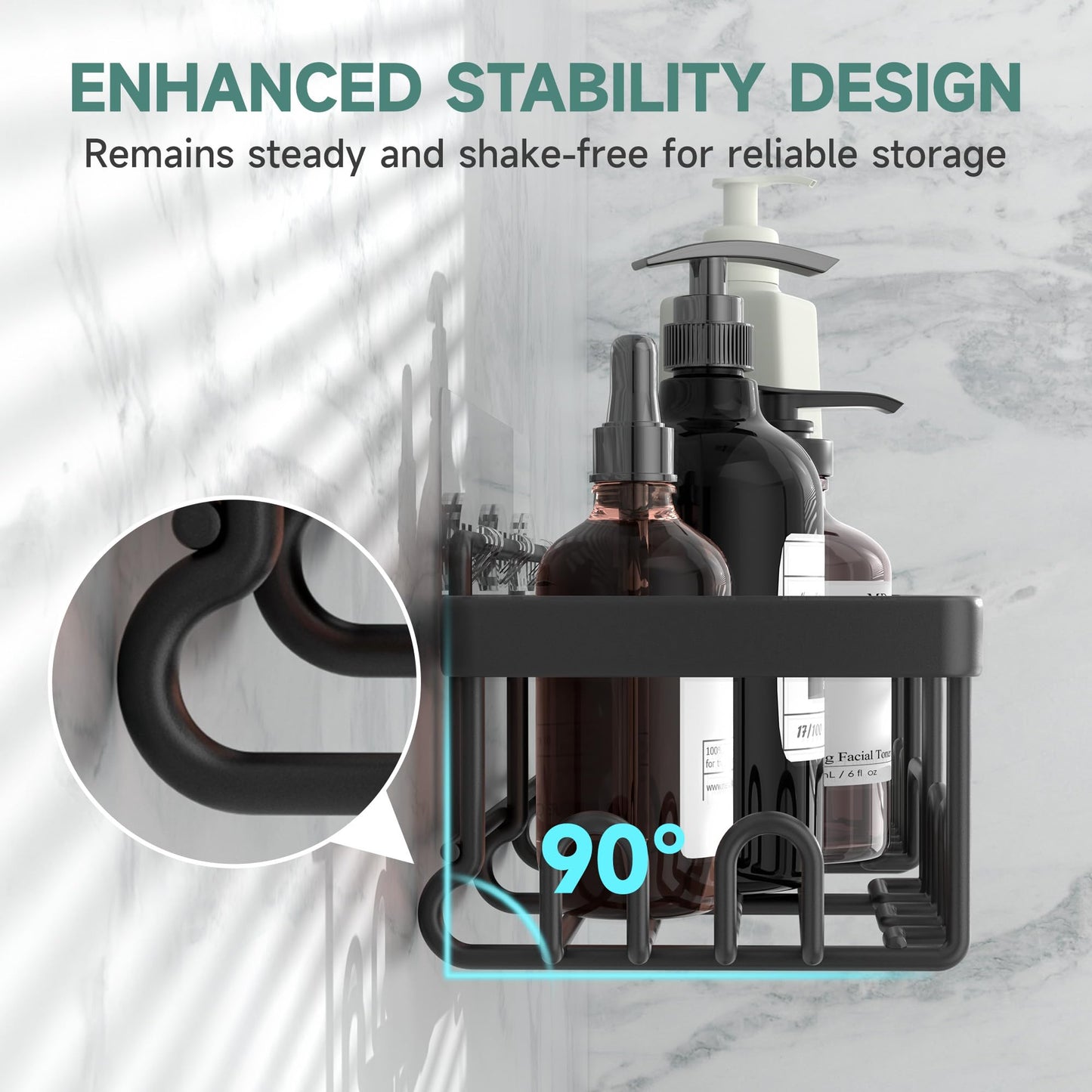 Veken Stainless Steel Shower Caddy 6-Pack, No Drilling & Rustproof, Waterproof Adhesive Shelves Rack with Soap Holder, Large Capacity Bathroom Organizers and Storage, Wall-Mounted Kitchen & Home Decor