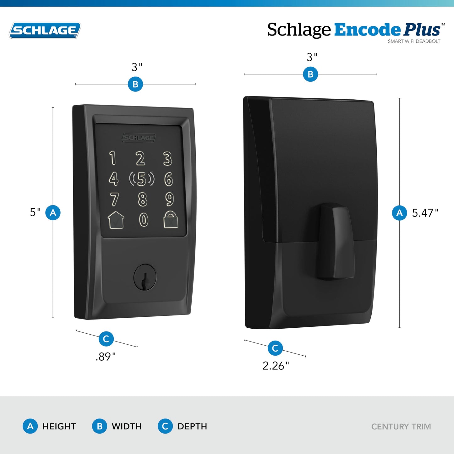 Schlage Encode Plus Smart Wi-Fi Lock for Front Door, Keyless Entry Deadbolt, Unlock with Apple Watch, Built-in WiFi and App Control, Easy Install, Alexa & Apple HomeKit Compatible, Matte Black