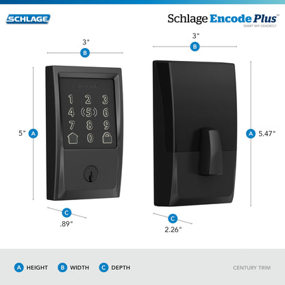 Schlage Encode Plus Smart Wi-Fi Lock for Front Door, Keyless Entry Deadbolt, Unlock with Apple Watch, Built-in WiFi and App Control, Easy Install, Alexa & Apple HomeKit Compatible, Matte Black