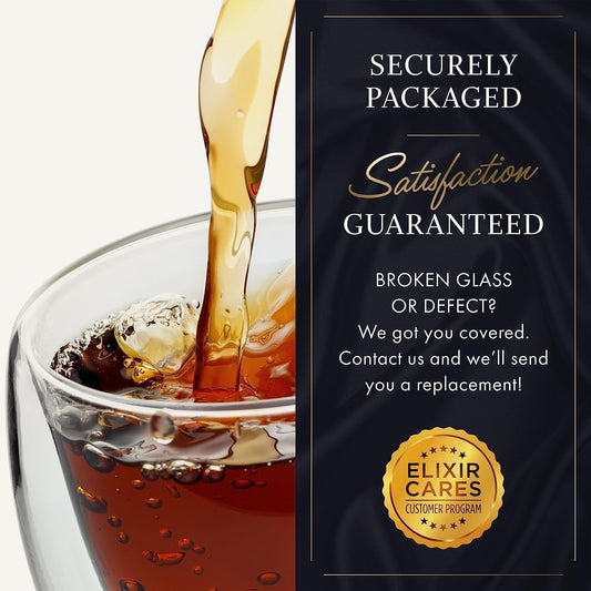 Elixir 16 oz Large Double Wall Coffee Mug Set of 2 - Double Wall Glass Coffee Cup - Large Coffee Mug - Insulated Glass Coffee Mugs with Handle for Hot Drinks Tea