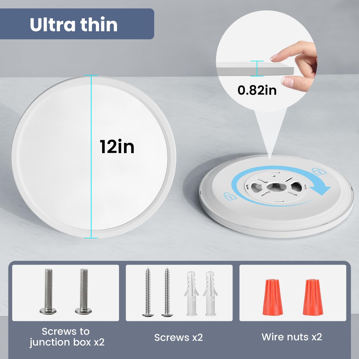 NIORSUN 12 inch Flush Mount LED Ceiling Light Fixture, Dimmable 3000K-6500K Adjustable Ceiling Lights, Ultra Thin White Round Lamp, 24W for Hallway, Kitchen, Bedroom, 4 Pack