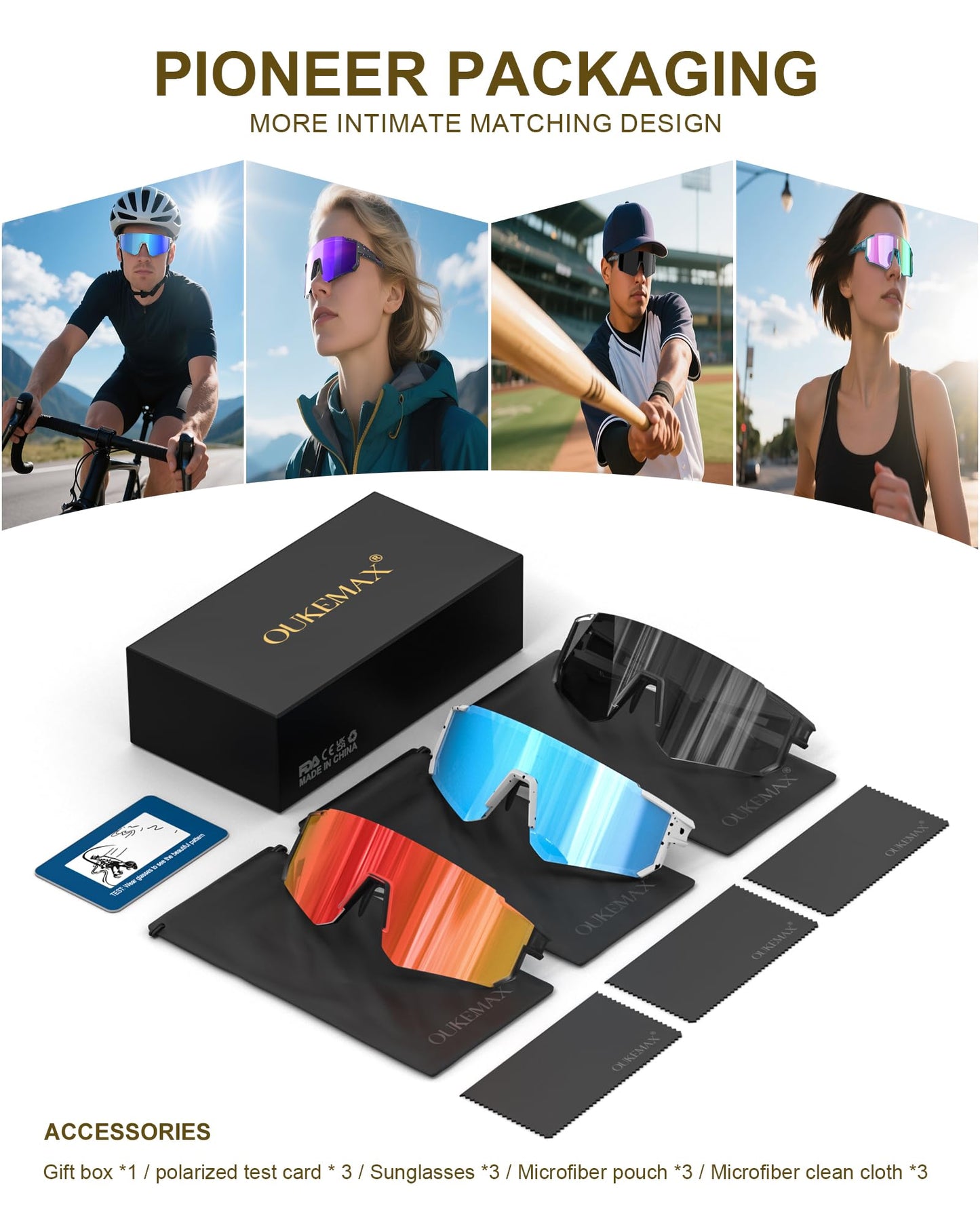OUKEMAX Polarized Sport Sunglasses-Men-Women Running-Sunglasses: Cycling Sun Glasses UV Protection Driving Fishing 3packs