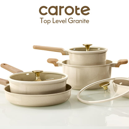 CAROTE 14Pcs Pots and Pans Set Non stick, Ceramic Cookware Set, Non-toxic Kitchen Cooking Set, PFAS and PFOA Free