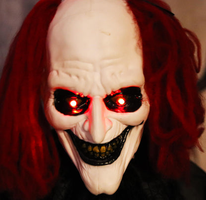 Haunted Hill Farm Life-Size Scary Talking Clown Halloween Animatronic with Motion and Touch Activated Lights and Sounds, Battery Operated Indoor or Covered Outdoor Creepy Halloween Decorations